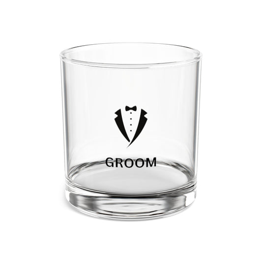 "Groom" Black Tux Image Rocks Glass, 10oz