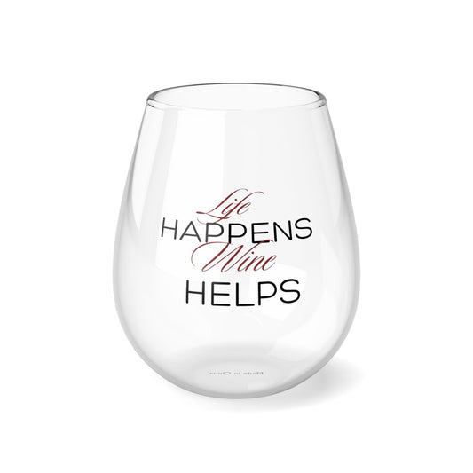 "Life Happens, Wine Helps" In Red Stemless Wine Glass, 11.75oz
