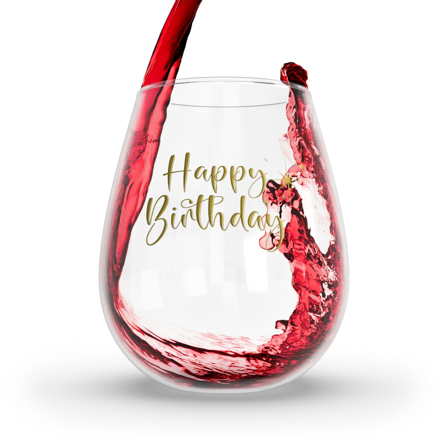 "Happy Birthday" in Gold Stemless Cocktail/Wine Glass, 11.75oz