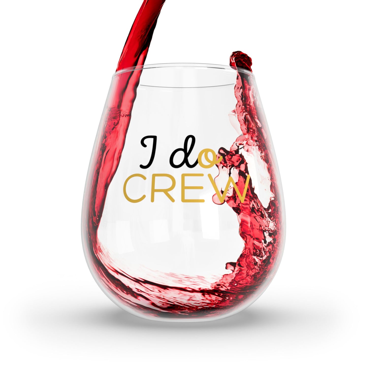 "I Do Crew" in Black & Gold Stemless Cocktail/Wine Glass, 11.75oz