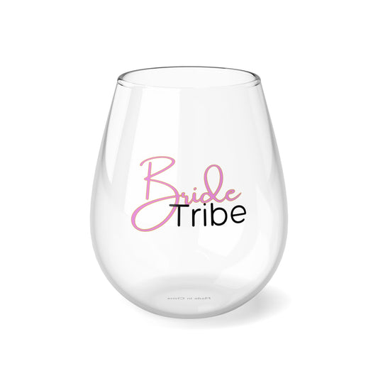 "Bride tribe" In Black and Pink Stemless Cocktail/Wine Glass, 11.75oz