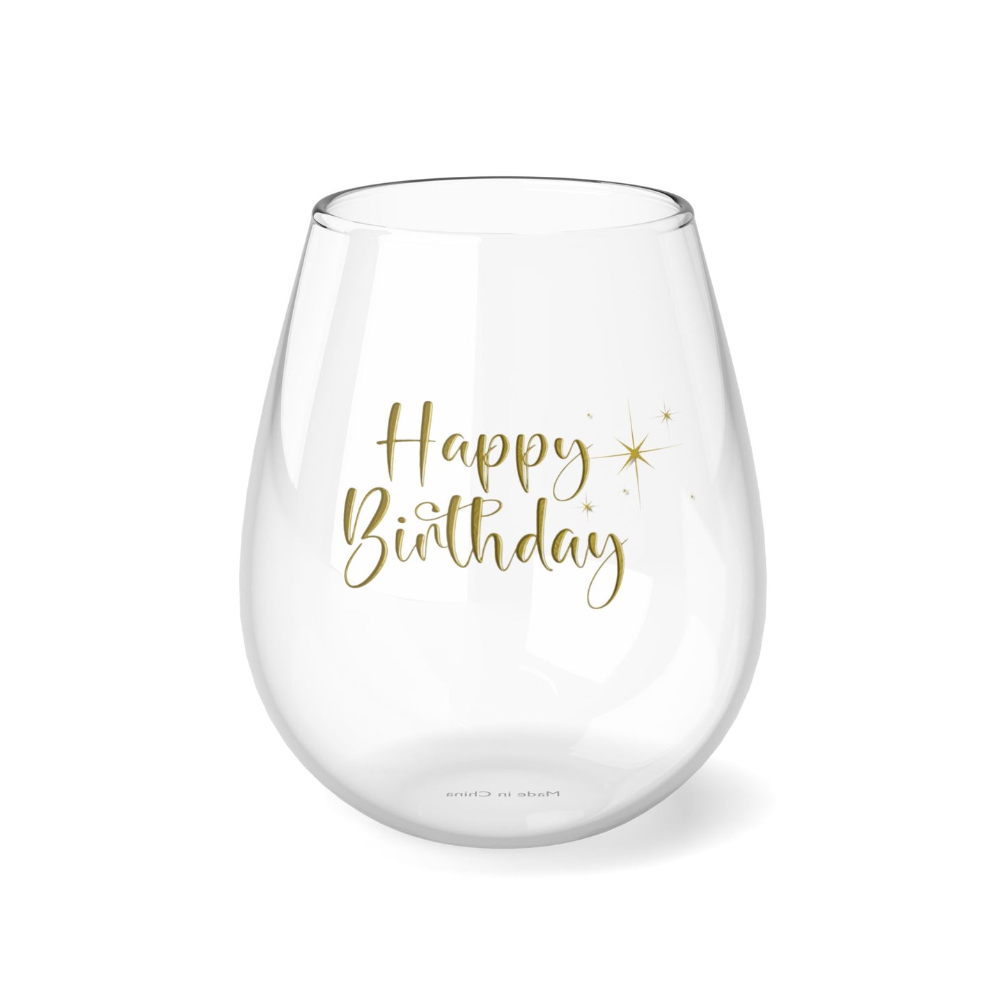 "Happy Birthday" in Gold Stemless Cocktail/Wine Glass, 11.75oz