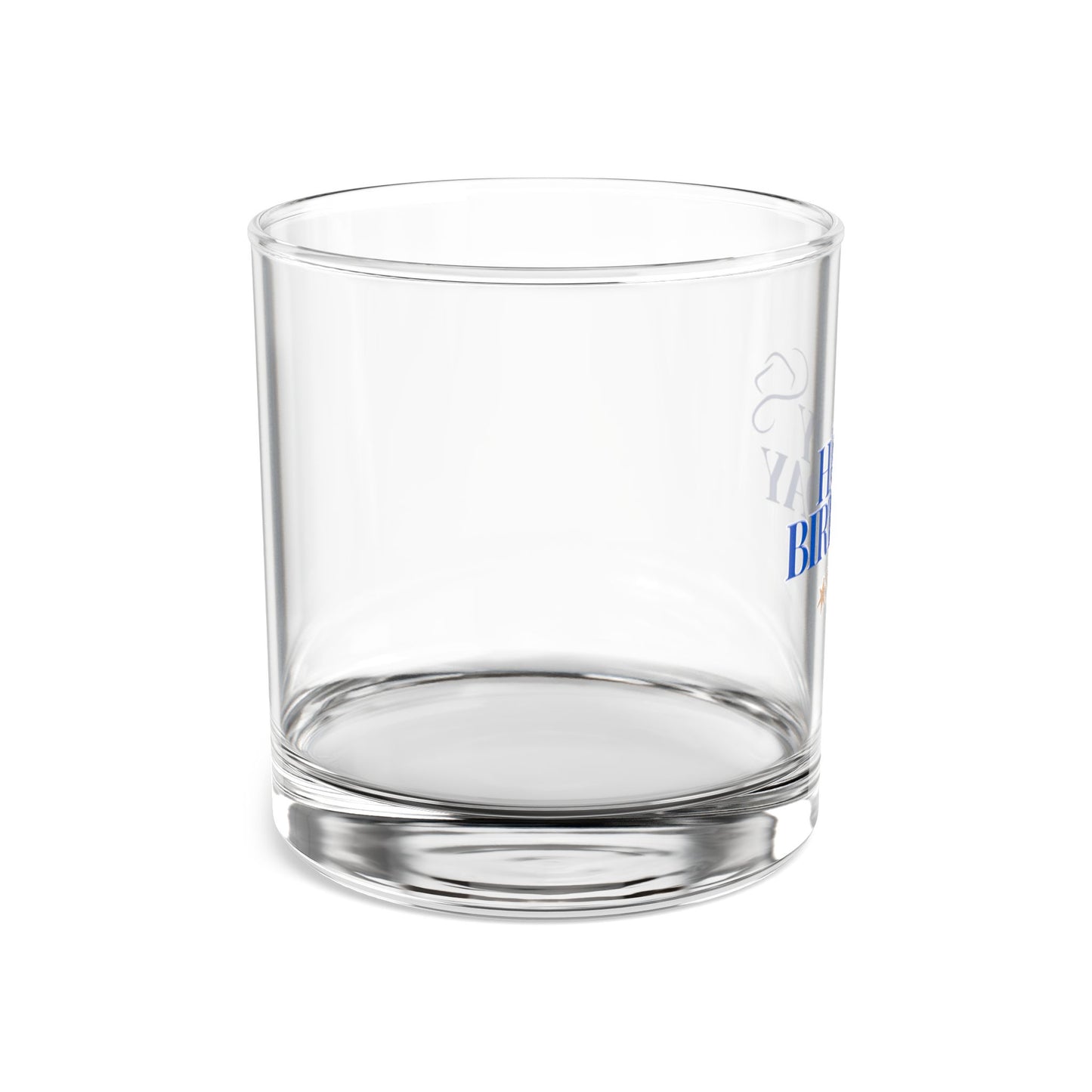 "Happy Birthday" Blue Cowboy Style Rocks Glass, 10oz