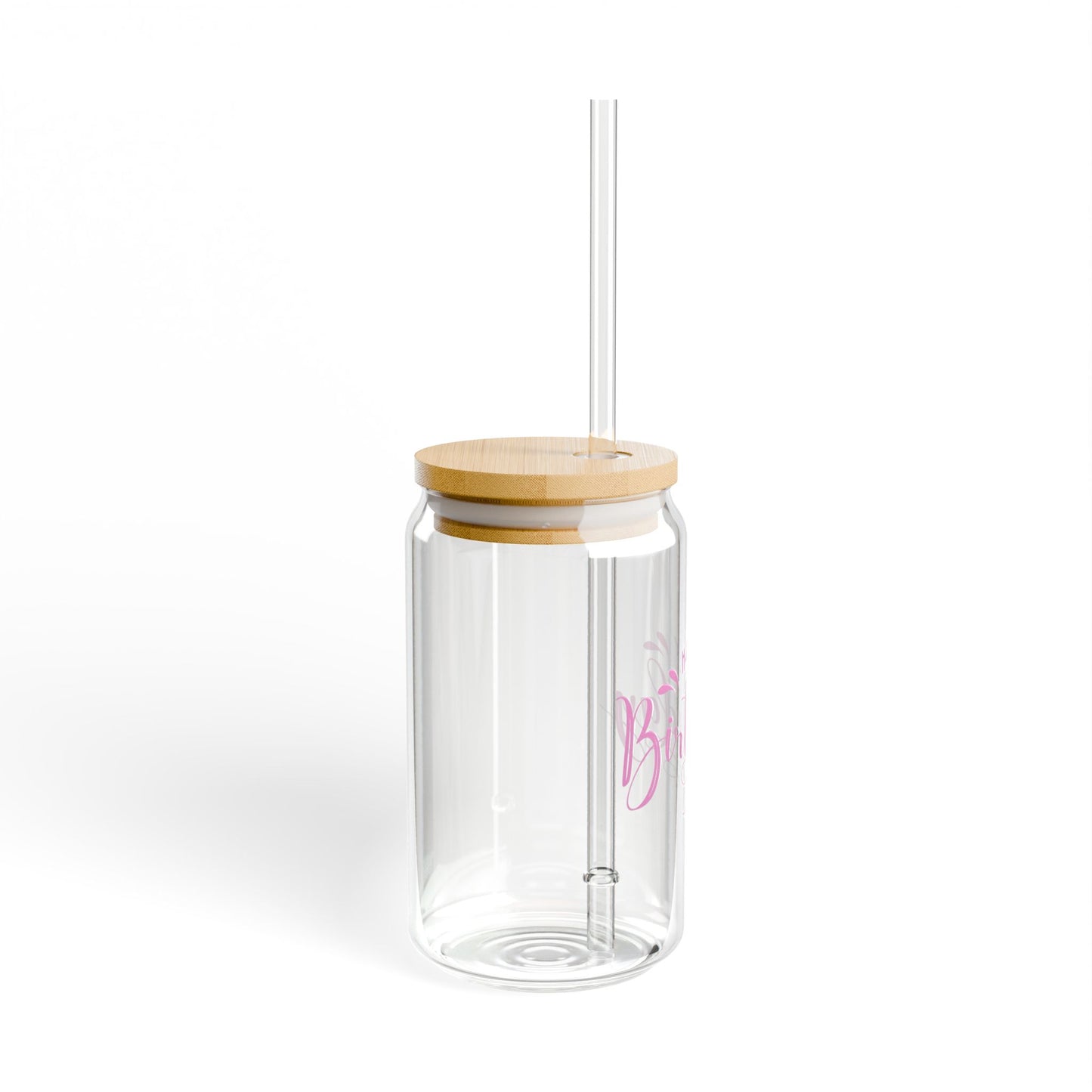 "Happy Birthday" in Pink Sipper Glass, 16oz