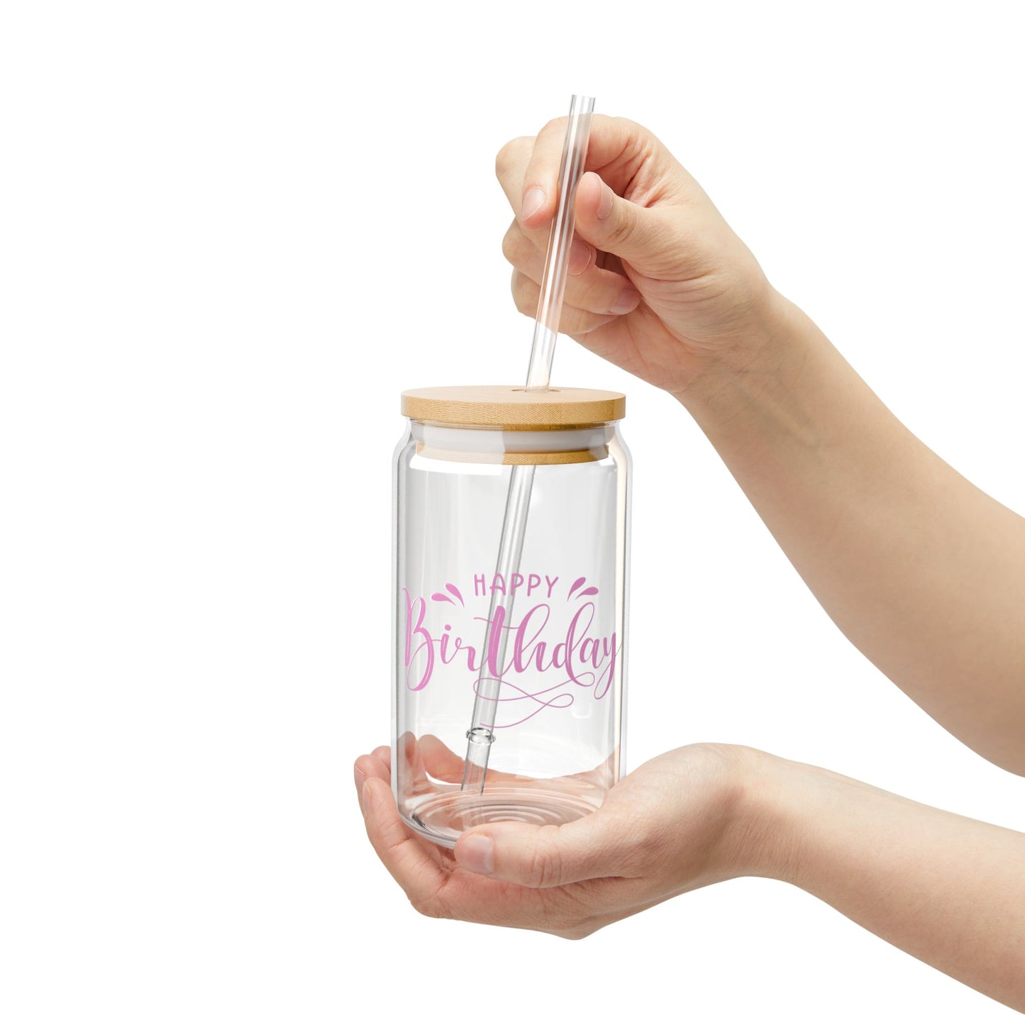 "Happy Birthday" in Pink Sipper Glass, 16oz