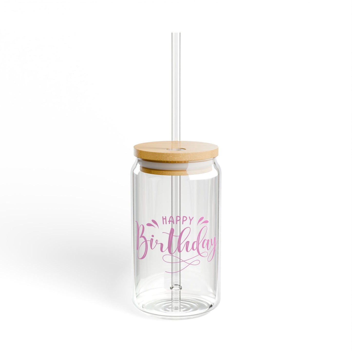 "Happy Birthday" in Pink Sipper Glass, 16oz