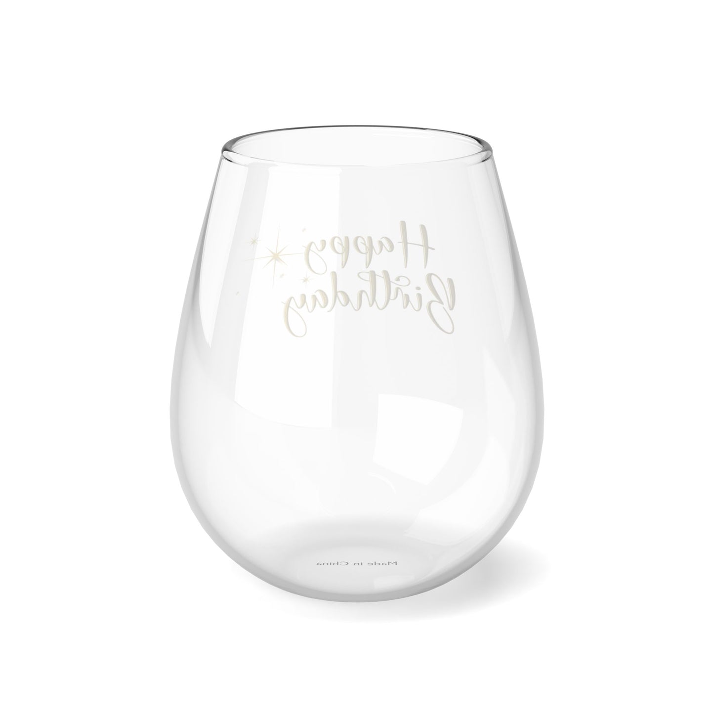 "Happy Birthday" in Gold Stemless Cocktail/Wine Glass, 11.75oz