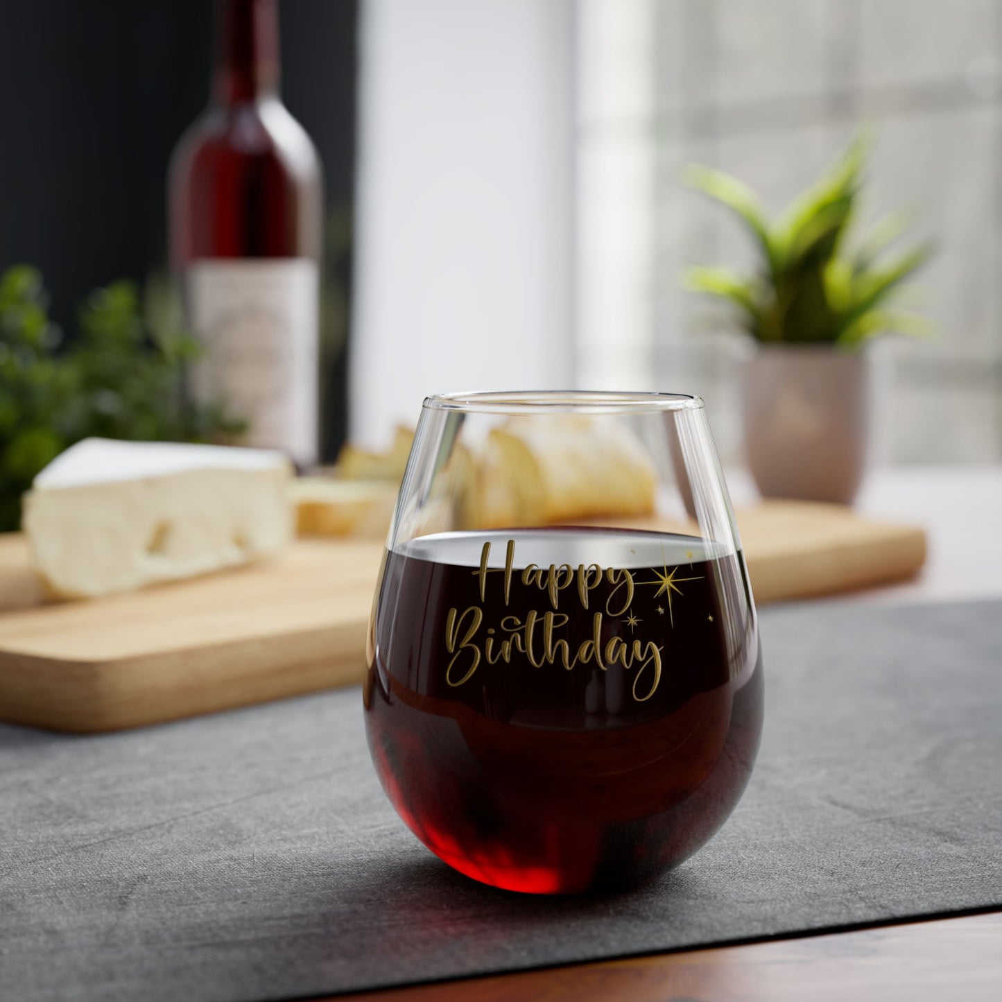 "Happy Birthday" in Gold Stemless Cocktail/Wine Glass, 11.75oz