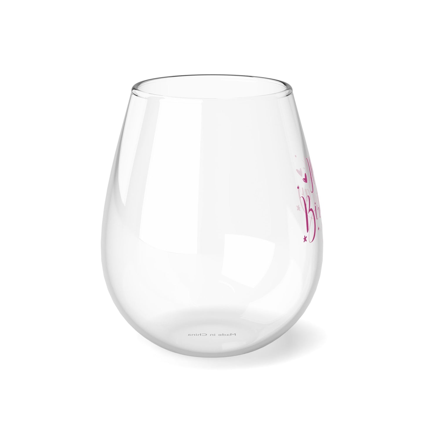 "Happy Birthday" in Pink Stemless Cocktail/Wine Glass, 11.75oz