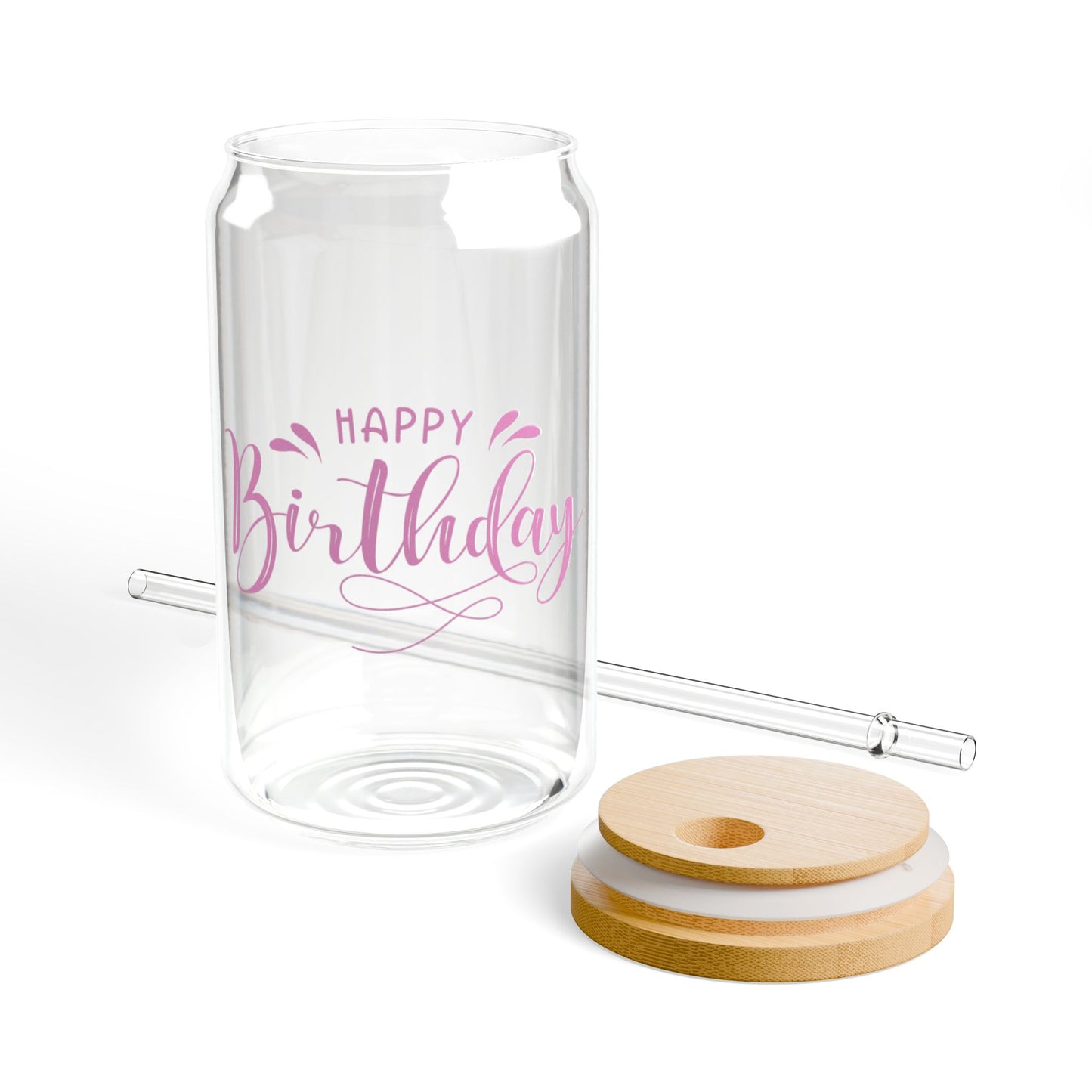 "Happy Birthday" in Pink Sipper Glass, 16oz