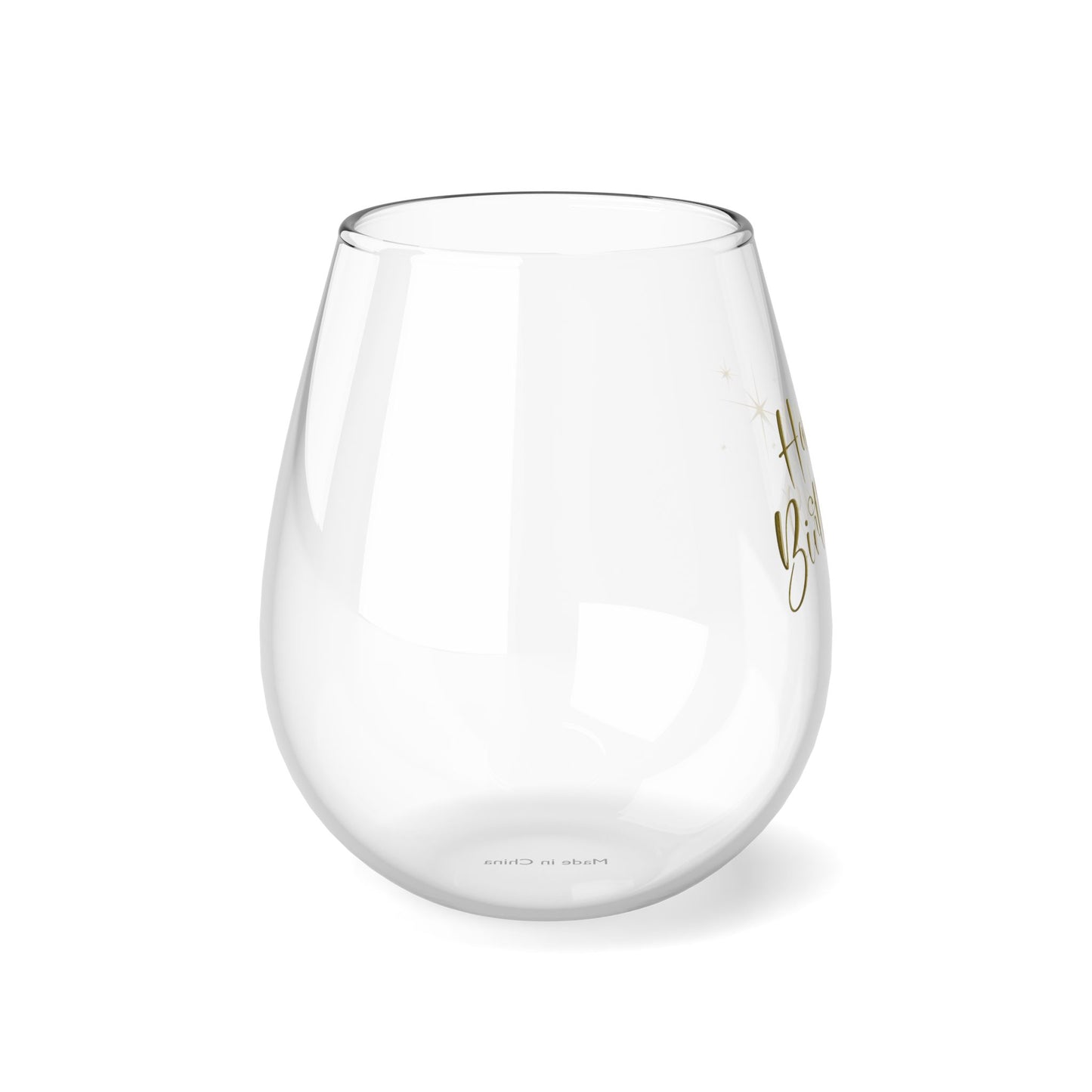 "Happy Birthday" in Gold Stemless Cocktail/Wine Glass, 11.75oz