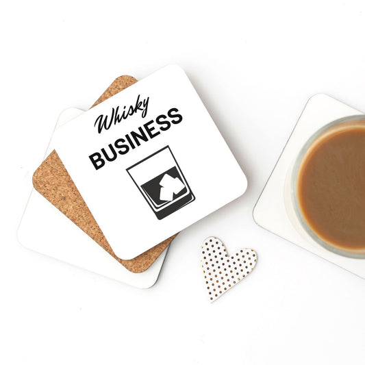 "Whisky Business" In Black Fun & Humorous Cork Back Cocktail Coaster