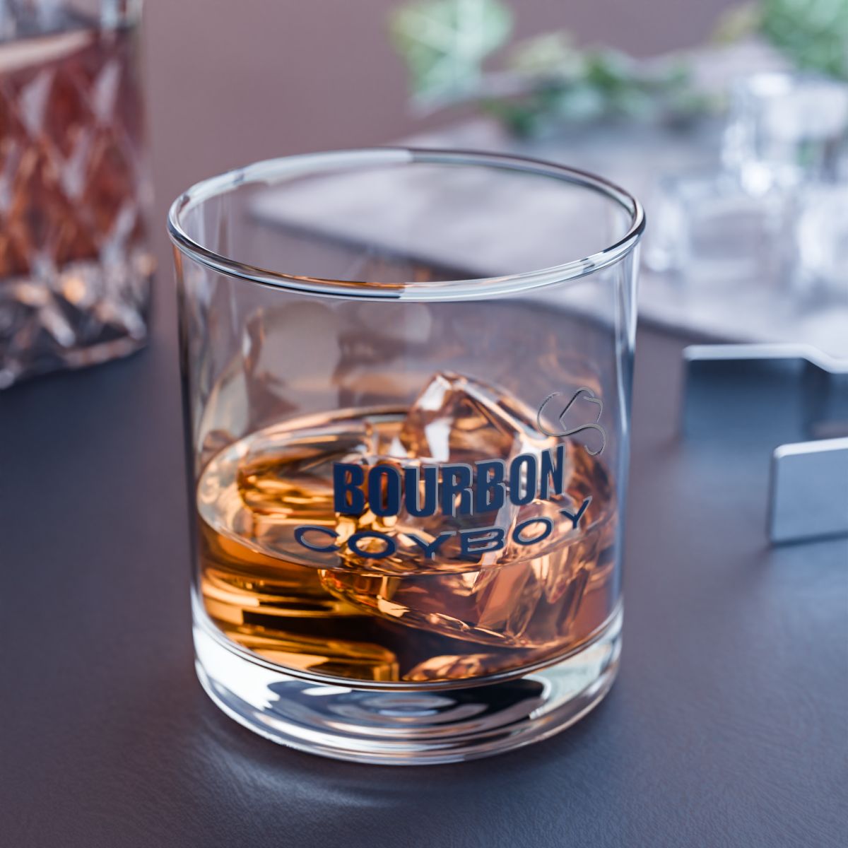 "Bourbon Cowboy" In Navy Blue Rocks Glass, 10oz