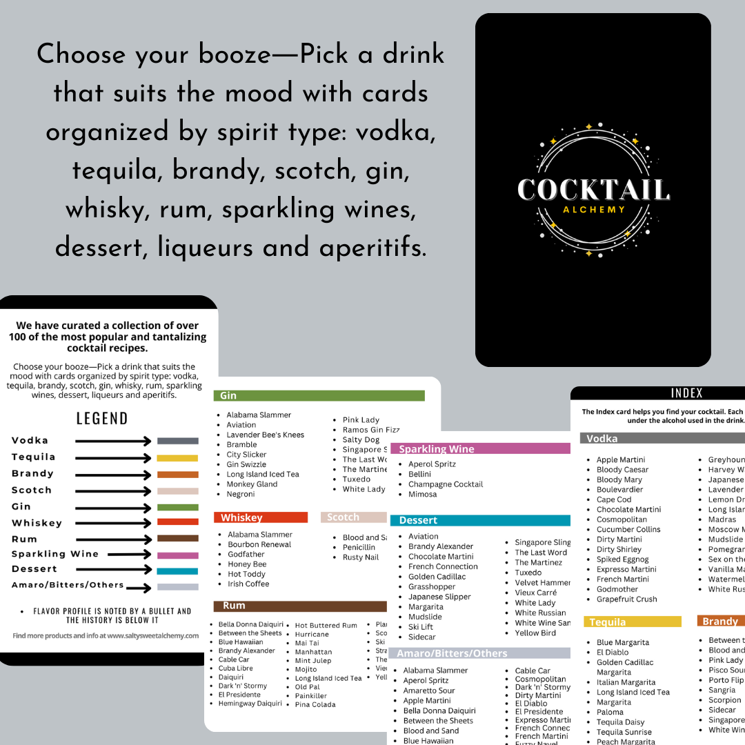 Cocktail Alchemy Recipe Cards Set - 100+ Premium Bartender Flashcards